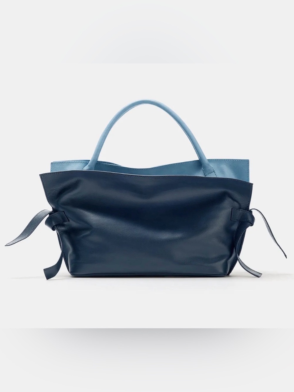 ZARA NWT 100% Cow Leather Flap Bag Navy Blue Light Blue Colorblock